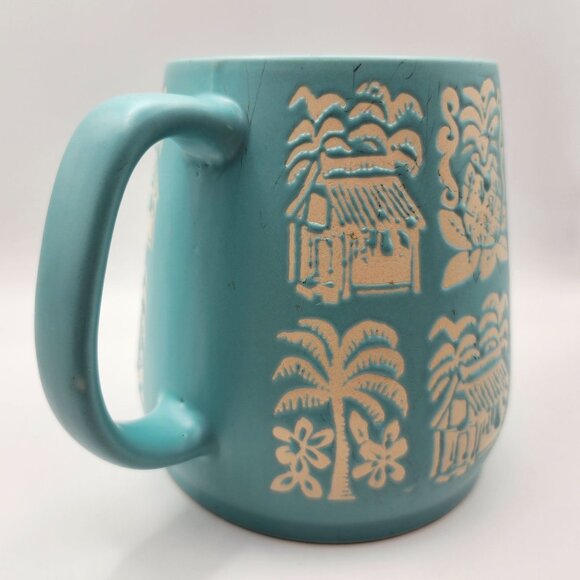 Opalhouse Blue Ceramic Mug Tropical Design Huts Pineapples Palms 24oz Tiki - Picture 6 of 9
